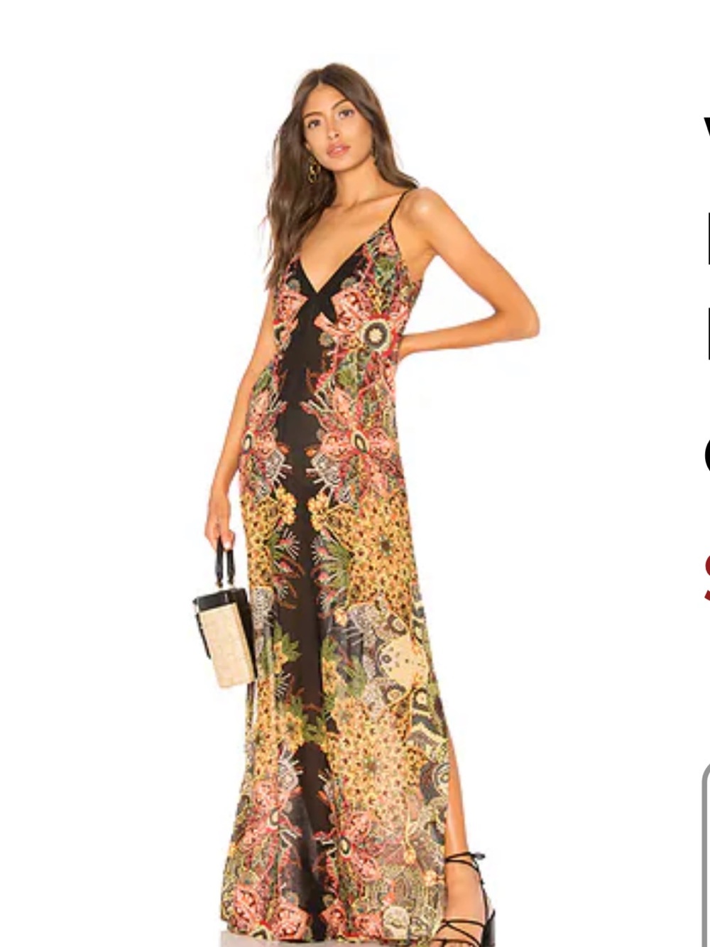 Free People Black Maxi Slip Dress with Floral Paisley Print